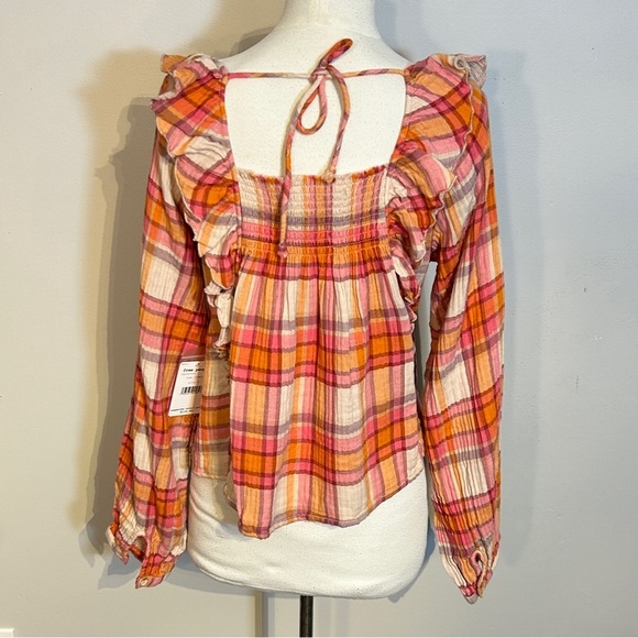 Free People Siena Plaid Pullover top NWT size S - Picture 3 of 11